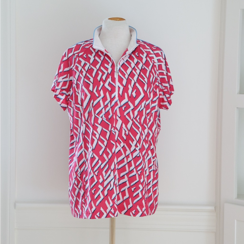 Sport Haley Women’s 1/4 Zip Golf Short Sleeve Shirt Pink & White Pattern size XL